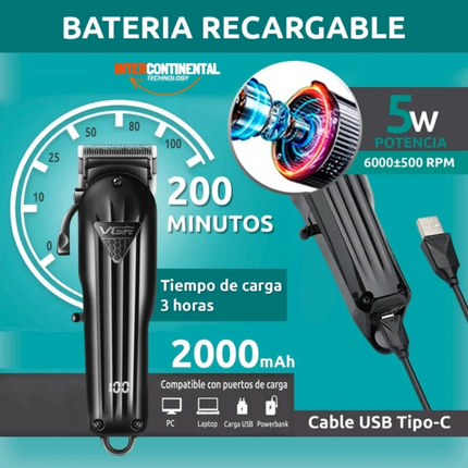 Máquina Profesional Corta Pelo Vgr V-282 Inalambrica Negro