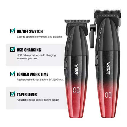 Kit Máquina Barbería Pro Clipper Trimmer VGR V-640 9000 Rpm color Rojo