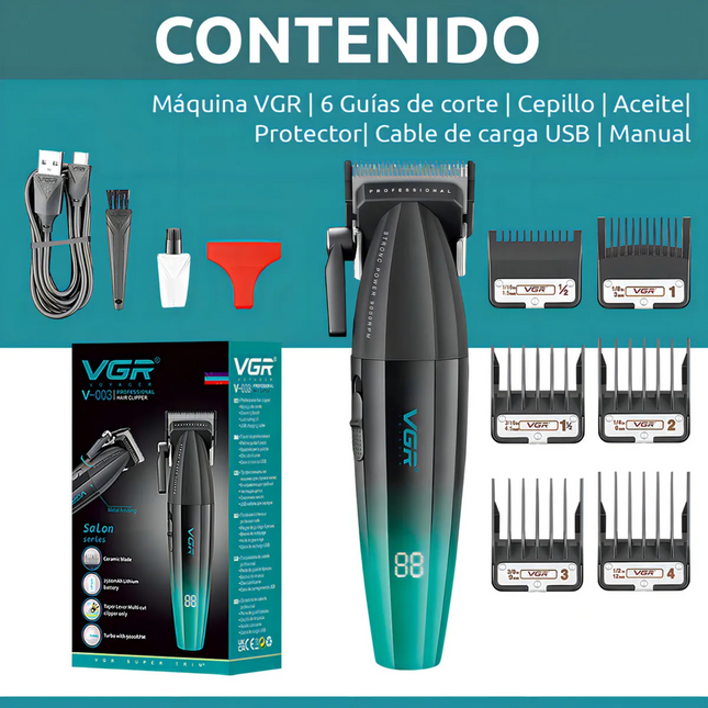 Barber Combo Vgr Profesional V-003 Clipper Y V-930 Trimmer Verde