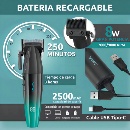 Máquina Profesional Corta Pelo Vgr V-003 Turbo 9000 Rpm Usb Verde