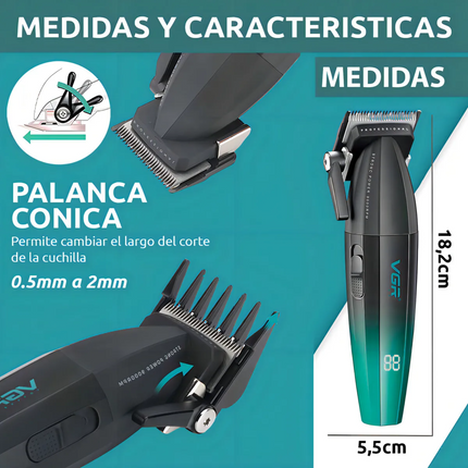 Máquina Profesional Corta Pelo Vgr V-003 Turbo 9000 Rpm Usb Verde