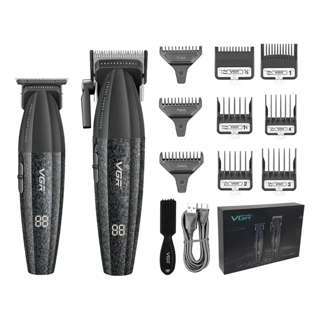 Kit Máquina Barbería Pro Clipper Trimmer VGR V-640 9000 Rpm color Negro