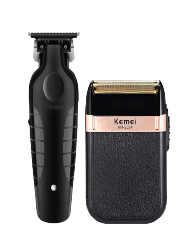 Combo Patillera Trimmer Kemei 2299 + Shever Kemei 2024 Color Negro