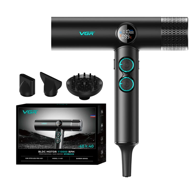 Secador De Pelo Profesional Vgr V-401 110000 Rpm Negro