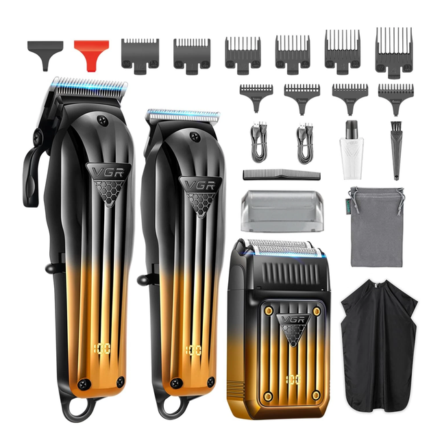 Kit Cortadora Pelo Trimmer Shaver 3en1 Profesional Vgr V-644 Color Negro Y Dorado