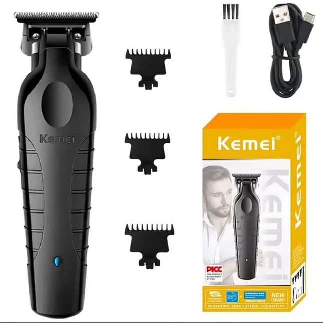 Combo Kemei 2299 Patillera Trimmer y Afeitadora Shaver Kemei 1102 Inalámbrica color Negro