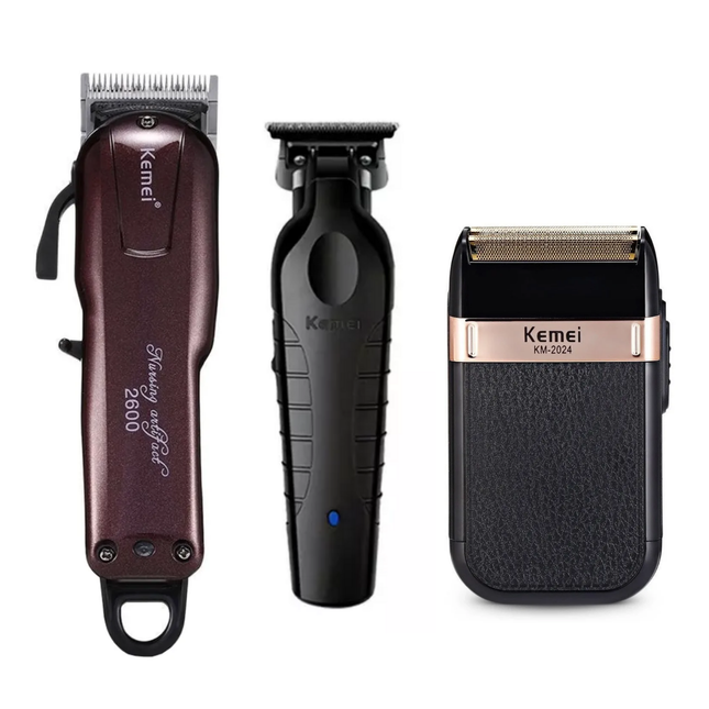 Combo Kemei Cortadora Km-2600 Y Trimmer Km-2299 + Shaver 2024 Negro