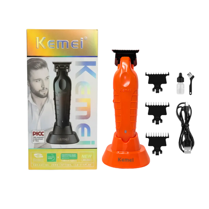 Patillera Trimmer Profesional Kemei KM-2299 Recargable Con Base De Carga Naranja