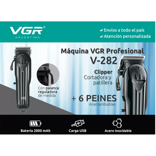 Máquina Profesional Corta Pelo Vgr V-282 Inalambrica Negro
