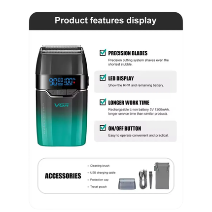 Afeitadora Profesional Shaver Vgr V-308 De 9000 Rpm Verde