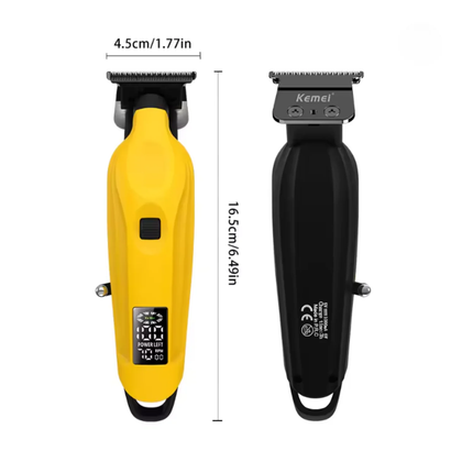 Trimmer Patillera Profesional Kemei KM-1693 Inalámbrica Recargable LCD Amarilla