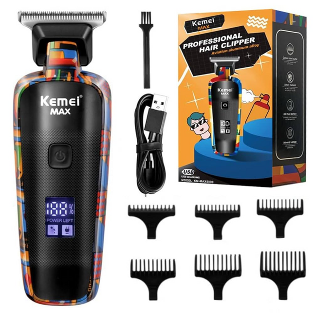 Maquina Cortadora De Pelo Y Barba Kemei Max5090 Con Pantalla