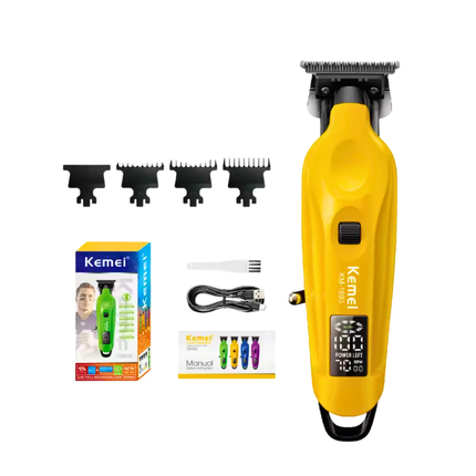 Trimmer Patillera Profesional Kemei KM-1693 Inalámbrica Recargable LCD Amarilla