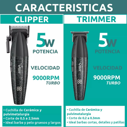 Kit Máquina Barbería Pro Clipper Trimmer VGR V-640 9000 Rpm color Negro