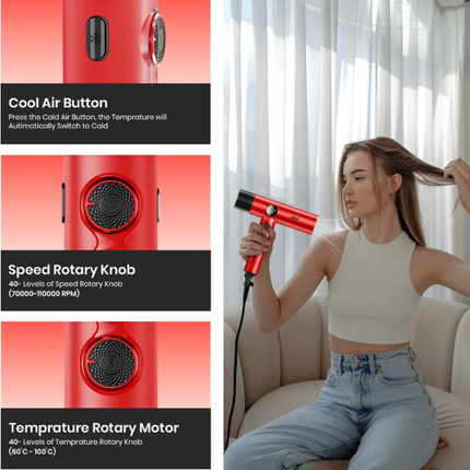 Secador De Pelo Profesional Vgr V-401 110000 Rpm Rojo