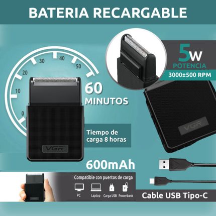 Combo Vgr Patillera V930+shaver Portatil 2en1 Trimmer V-376 Negro