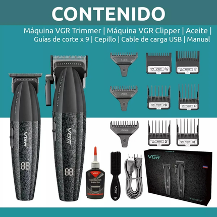 Kit Máquina Barbería Pro Clipper Trimmer VGR V-640 9000 Rpm color Negro