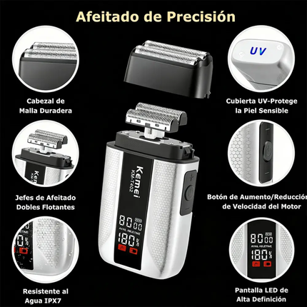 Combo Kit Profesional Kemei S3 3 en 1 – Cortadora de Cabello, Trimmer y Afeitadora Inalámbricas Cuerpo Metálico