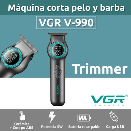 Máquina Trimmer Profesional Vgr V-990 Luz Led Turbo 8000rpm Color Negro