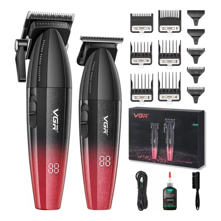 Kit Máquina Barbería Pro Clipper Trimmer VGR V-640 9000 Rpm color Rojo