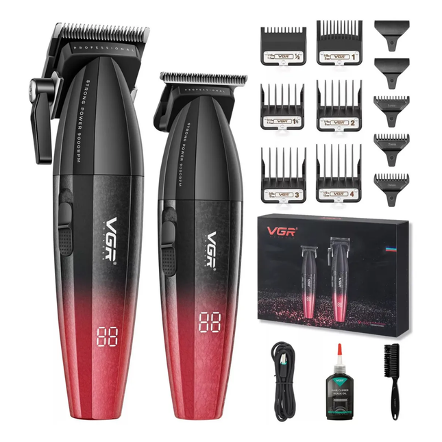 Kit Máquina Barbería Pro Clipper Trimmer VGR V-640 9000 Rpm color Rojo