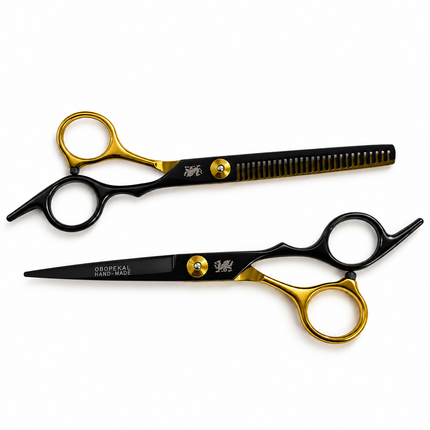 Kit Tijeras Peluquería Profesionales Obopekal Negro Dorado 6.0 Filo Navaja Esculpidora