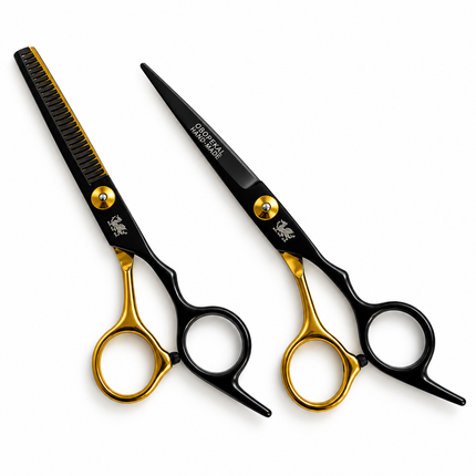 Kit Tijeras Peluquería Profesionales Obopekal Negro Dorado 6.0 Filo Navaja Esculpidora
