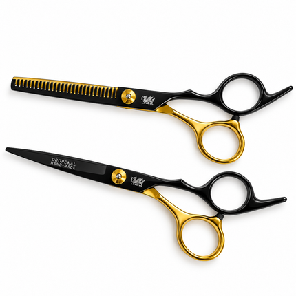 Kit Tijeras Peluquería Profesionales Obopekal Negro Dorado 6.0 Filo Navaja Esculpidora
