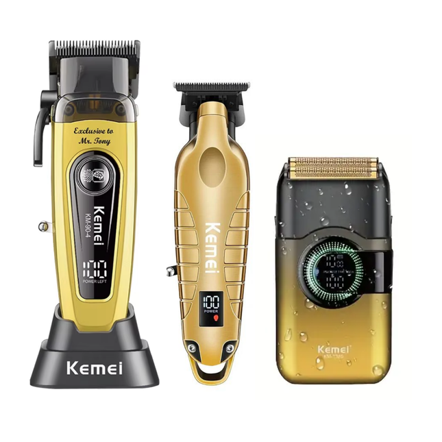 Combo Kemei 90-4 Cortadora 11500 Rpm Y Km 2293 + Shaver T389 Dorado