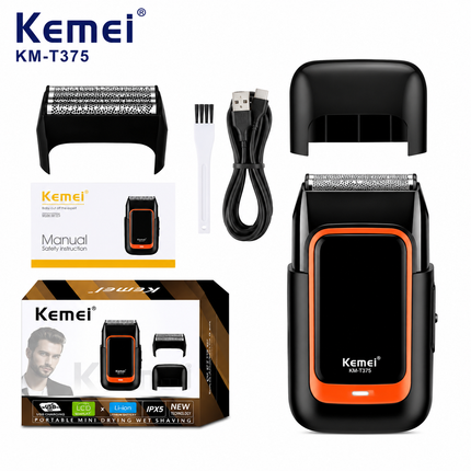 Kemei KM-T375 Afeitadora Eléctrica Profesional 7000 RPM IPX5 Recargable
