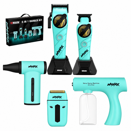 WMARK NG-8637KIT Combo Premium 5 en 1 – Todo lo que Necesita un Barbero Profesional