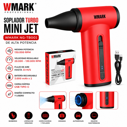 Soplador Turbo Mini Jet Wmark NG-TB001 de Alta Potencia Rojo