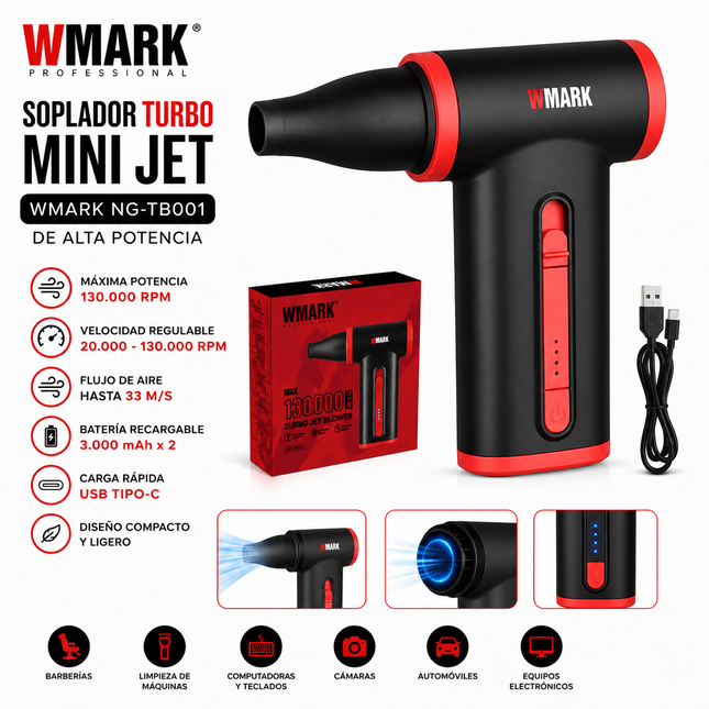 Soplador Turbo Mini Jet Wmark NG-TB001 de Alta Potencia Negro
