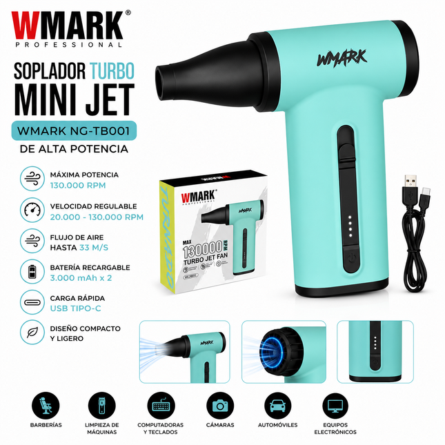 Soplador Turbo Mini Jet Wmark NG-TB001 de Alta Potencia Celeste