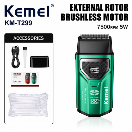 Kemei KM-T299 Shaver Profesional 7500 RPM Motor Sin Escobillas color Verde