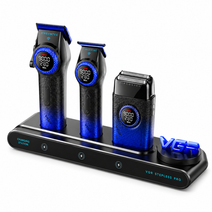 Combo Kit Profesional VGR Stepless Pro 3 En 1 Cortapelo Patillera Afeitadora Azul