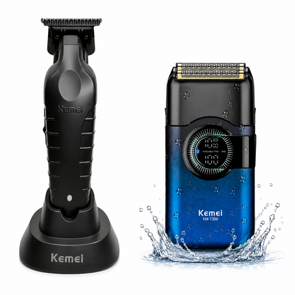 Combo kemei Patillera KM-2299 con base de carga + Shaver KM-T389