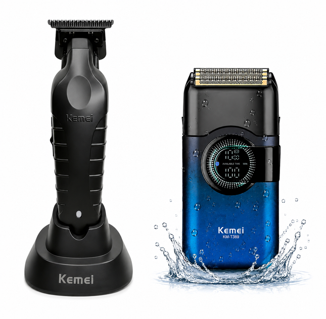 Combo kemei Patillera KM-2299 con base de carga + Shaver KM-T389