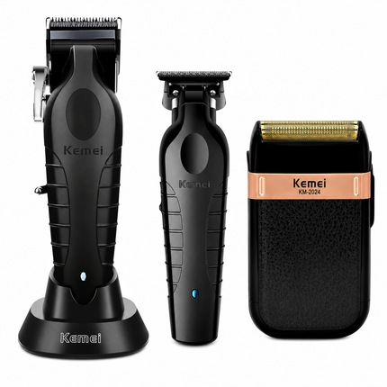 Combo Kemei Clipper 2296 + Trimmer 2299 + Shaver 2024 Negro