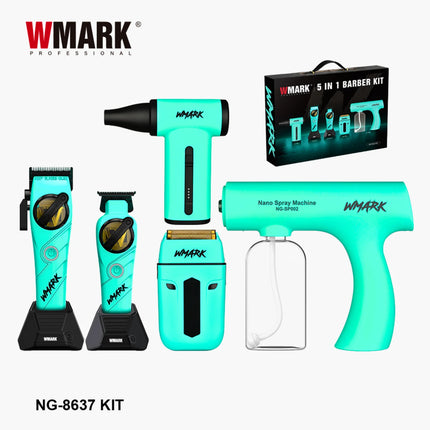 WMARK NG-8637KIT Combo Premium 5 en 1 – Todo lo que Necesita un Barbero Profesional