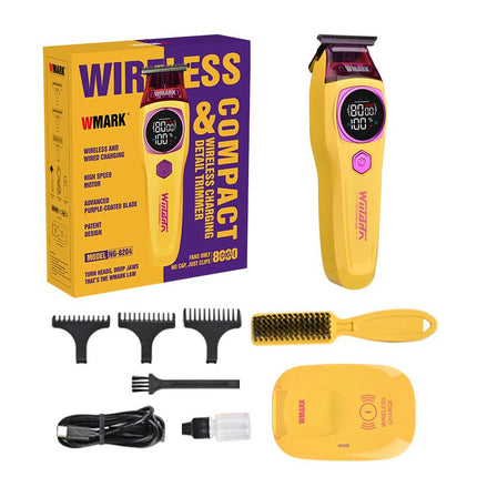 Kit Wmark Cortadora De Pelo Carga Inalámbrica Ng-8004 + Trimmer NG-8204 Con Pantalla Led 7500 Rpm Amarilla