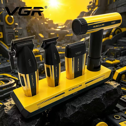 VGR V-285 S4 en 1 Maletín Muscular 285 Combo Profesional para Barbería con Cortadora, Trimmer, Afeitadora y Secador de Cabello BLDC de Alta Velocidad 9000 RPM