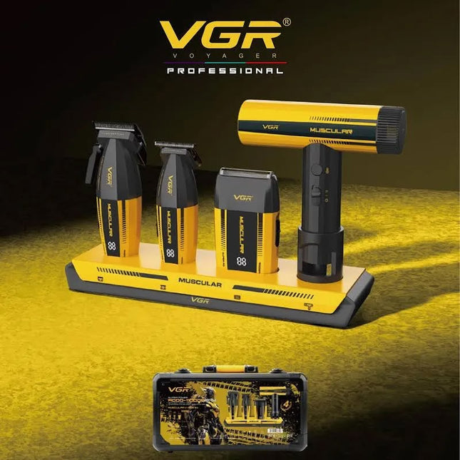 VGR V-285 S4 en 1 Maletín Muscular 285 Combo Profesional para Barbería con Cortadora, Trimmer, Afeitadora y Secador de Cabello BLDC de Alta Velocidad 9000 RPM