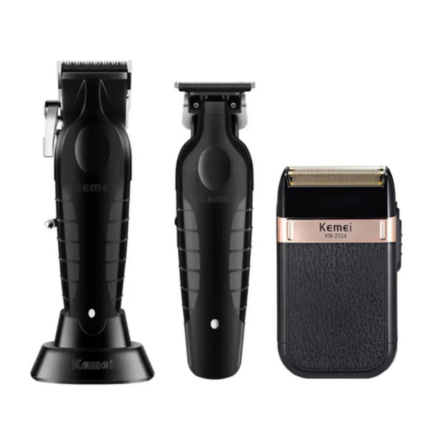 Combo Kemei Clipper 2296 + Trimmer 2299 + Shaver 2024 Negro