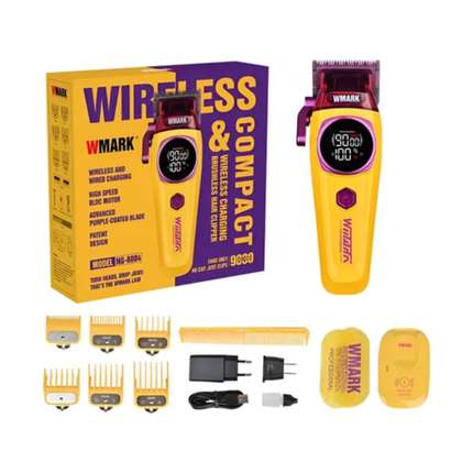 Kit Wmark Cortadora De Pelo Carga Inalámbrica Ng-8004 + Trimmer NG-8204 Con Pantalla Led 7500 Rpm Amarilla