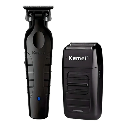 Combo Kemei 2299 Patillera Trimmer y Afeitadora Shaver Kemei 1102 Inalámbrica color Negro