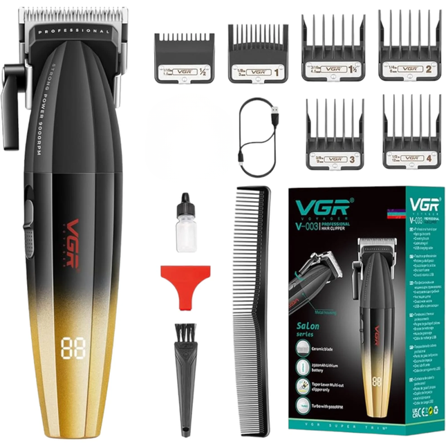 Máquina Profesional Corta Pelo Vgr V-003 Turbo 9000 Rpm Usb Dorado
